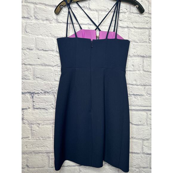 BCBG Max Azria Navy & Purple Mini Dress Spaghetti Straps Hidden Zipper Size 0 - Picture 3 of 3